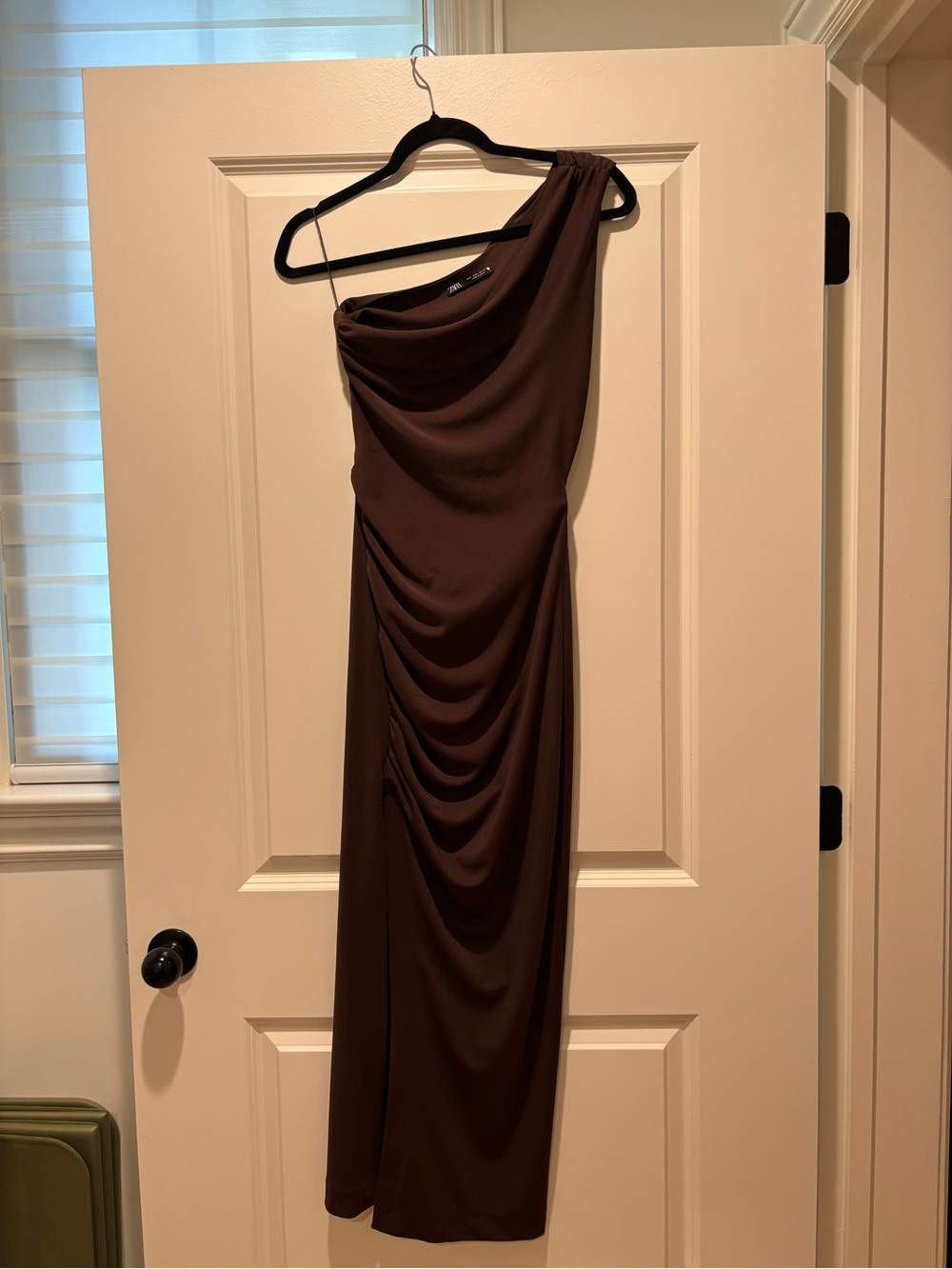 Zara Brown Asymmetric Draped Dress Size Small